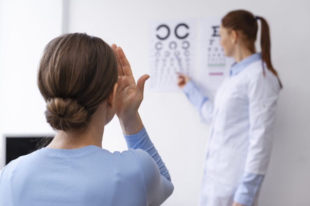 Woman having her vision tested